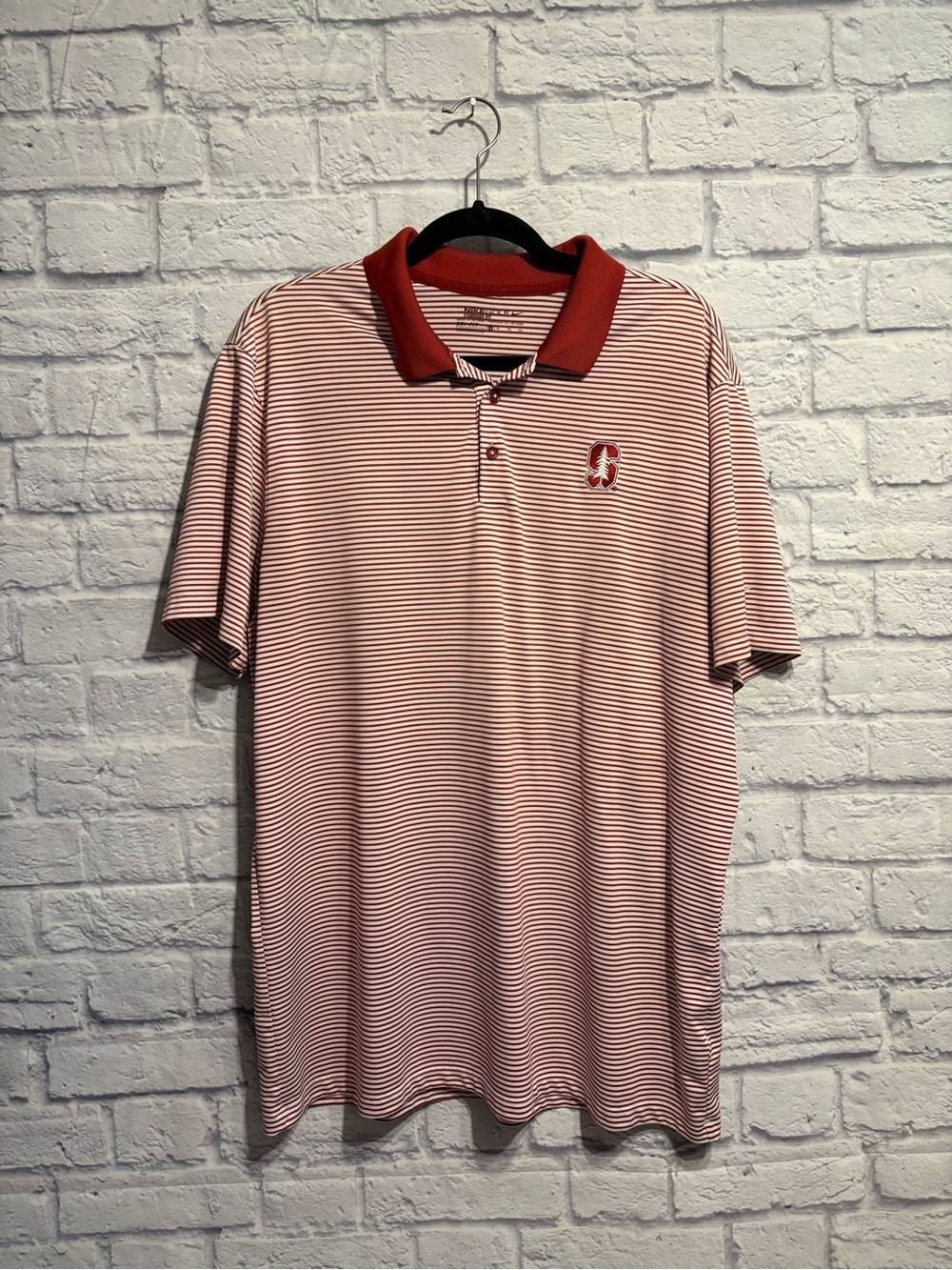 Nike Men's Red Stripe Polo Shirt with Contrast Collar Stanford Cardinal Logo